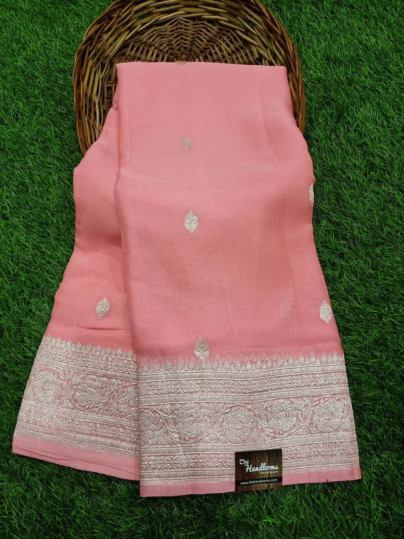 Pure Georgette Banarasi Handloom Saree - pink - The Handlooms