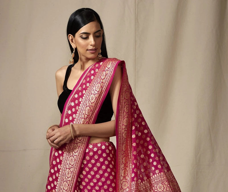 Khaddi Georgette Banarasi Saree -  Gold zari - The Handlooms