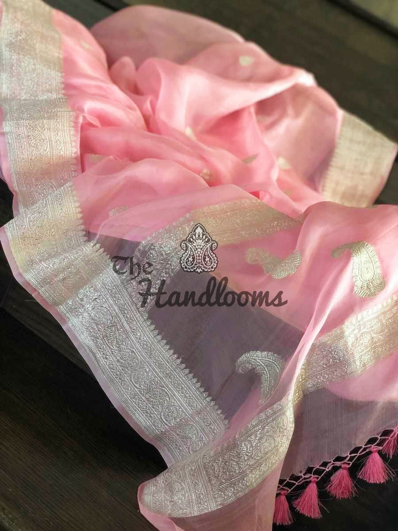 Pure Georgette Banarasi Handloom Saree - pink - The Handlooms