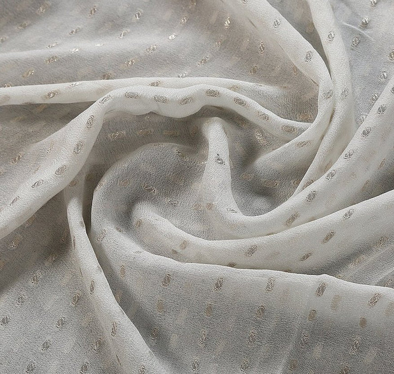 Pure Georgette Handwoven Dupatta - White silver zari - The Handlooms