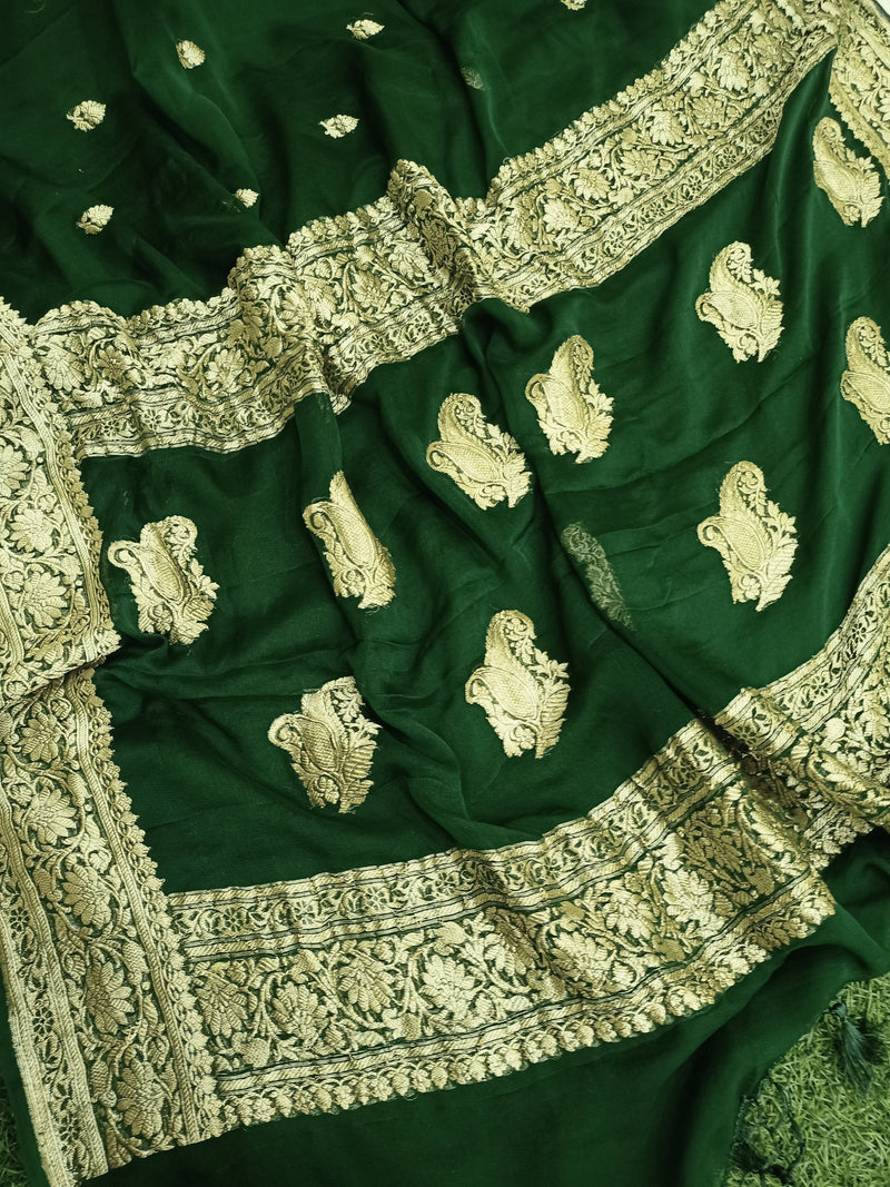 Pure Georgette Banarasi Saree - Gold zari - The Handlooms
