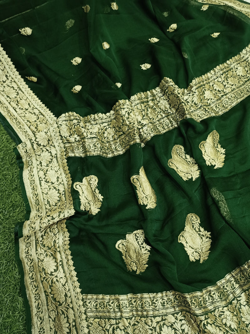 Pure Georgette Banarasi Saree - Gold zari - The Handlooms