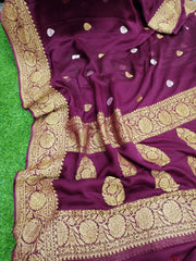 Pure Georgette Banarasi Saree - Antique Zari - The Handlooms