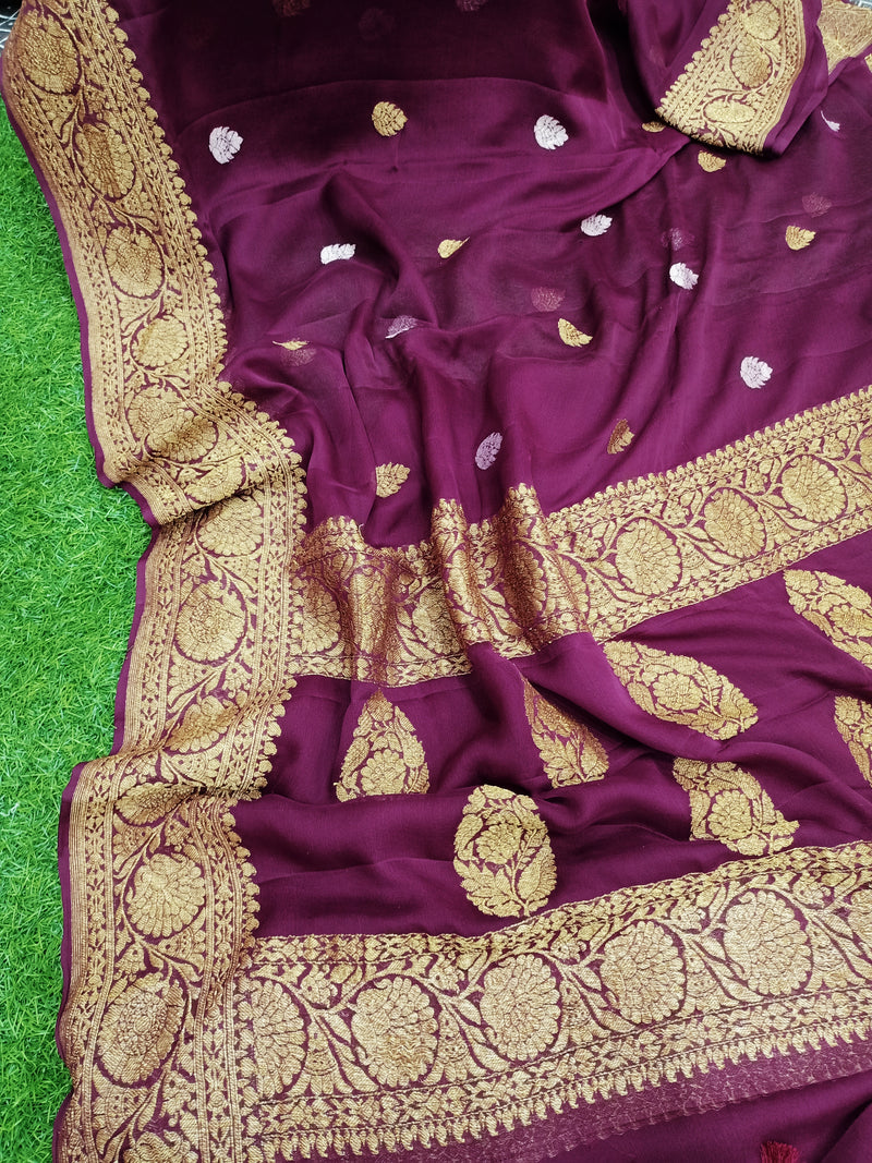 Pure Georgette Banarasi Saree - Antique Zari - The Handlooms