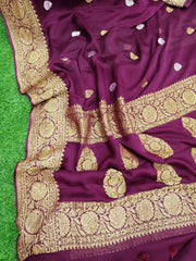 Pure Georgette Banarasi Saree - Antique Zari - The Handlooms