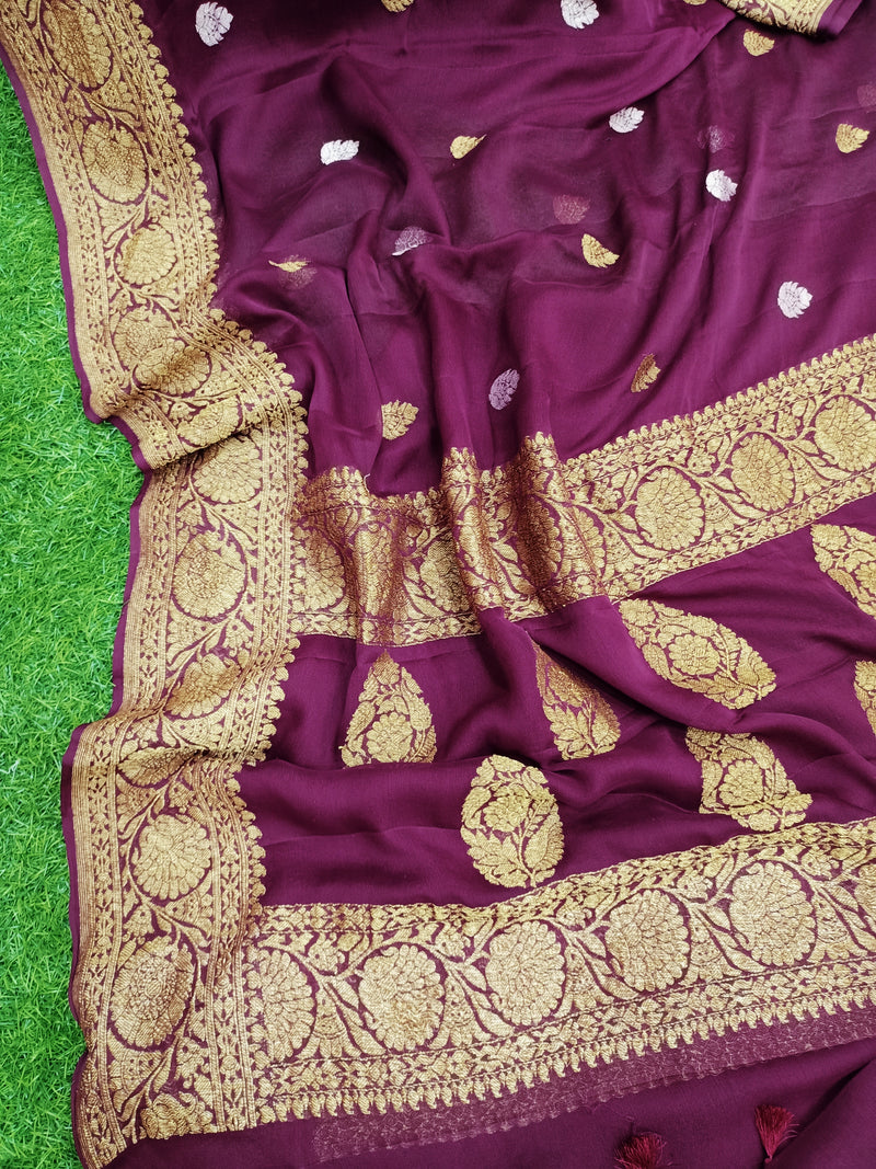 Pure Georgette Banarasi Saree - Antique Zari - The Handlooms