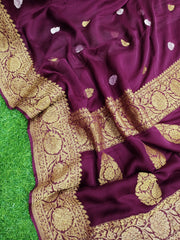 Pure Georgette Banarasi Saree - Antique Zari - The Handlooms