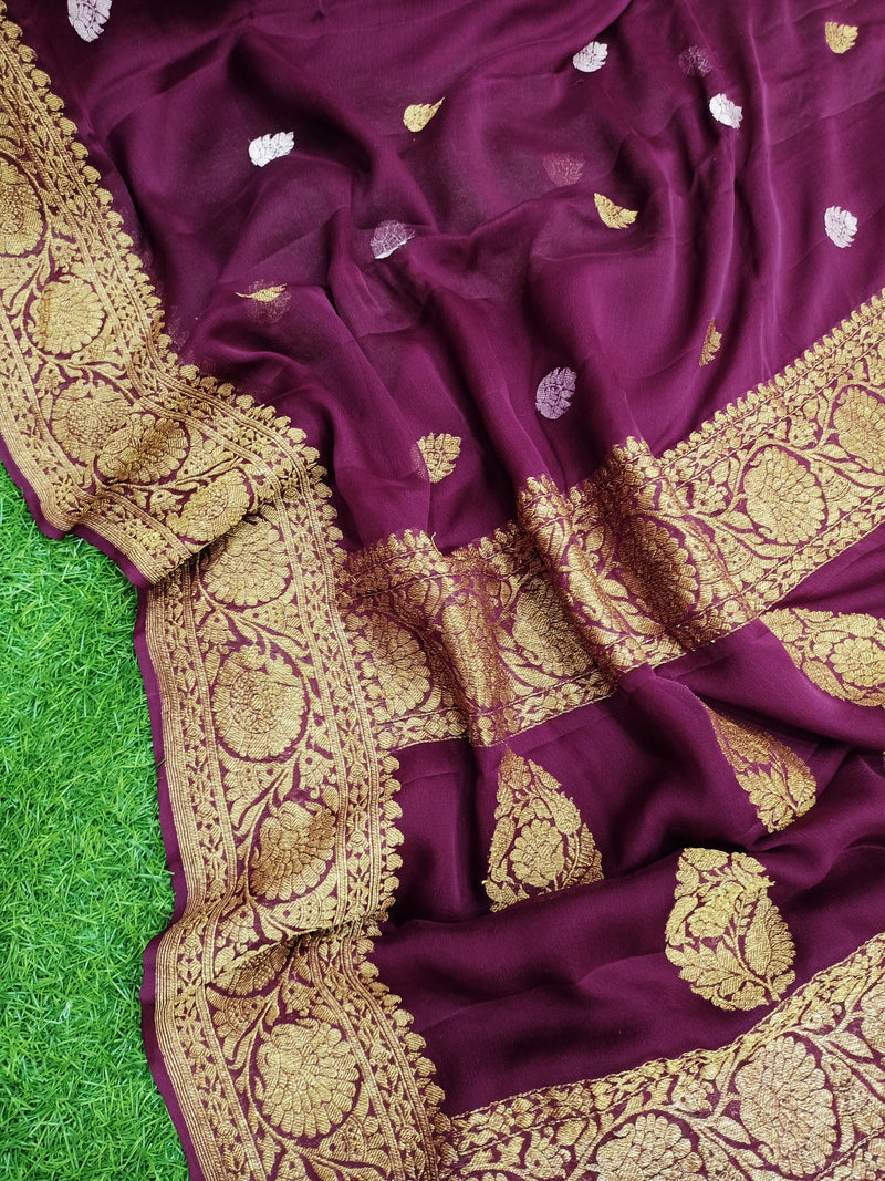 Pure Georgette Banarasi Saree - Antique Zari - The Handlooms