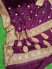 Pure Georgette Banarasi Saree - Antique Zari - The Handlooms