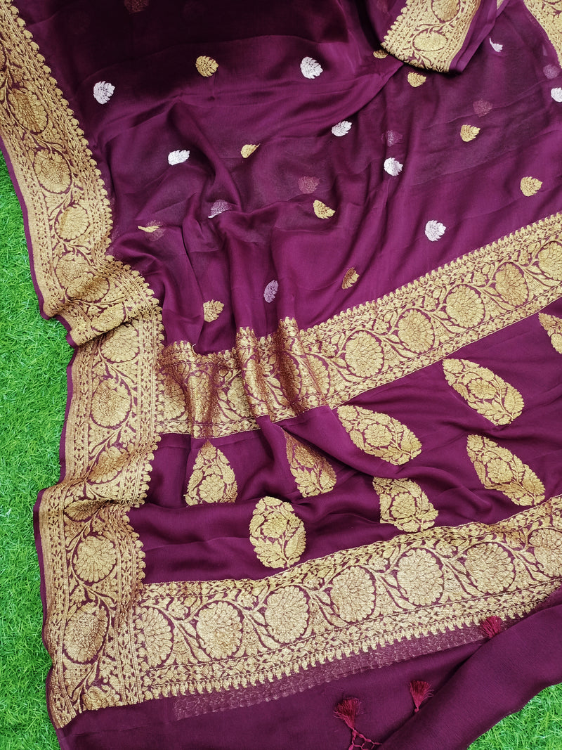 Pure Georgette Banarasi Saree - Antique Zari - The Handlooms