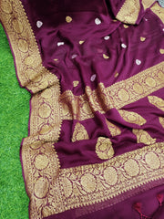 Pure Georgette Banarasi Saree - Antique Zari - The Handlooms