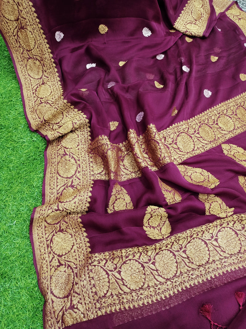 Pure Georgette Banarasi Saree - Antique Zari - The Handlooms