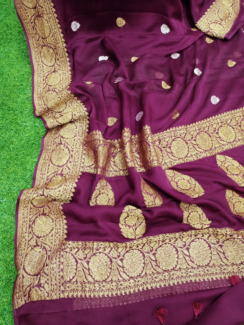 Pure Georgette Banarasi Saree - Antique Zari - The Handlooms