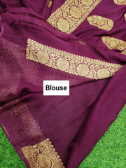 Pure Georgette Banarasi Saree - Antique Zari - The Handlooms