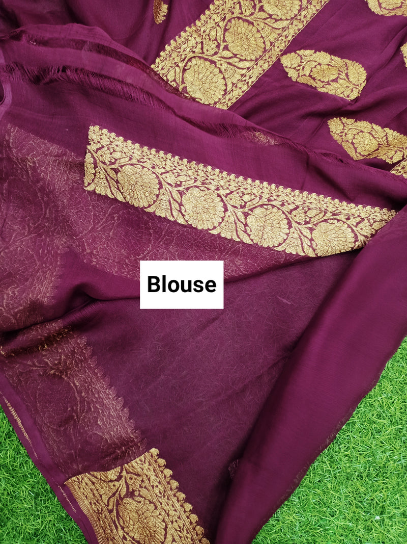 Pure Georgette Banarasi Saree - Antique Zari - The Handlooms