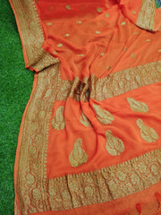 Pure Georgette Banarasi Saree - Antique Zari - The Handlooms