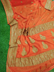 Pure Georgette Banarasi Saree - Antique Zari - The Handlooms