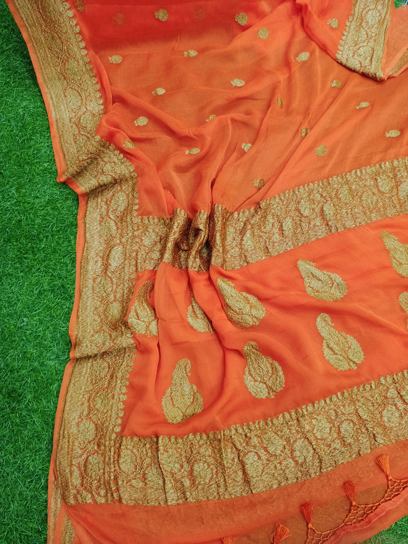 Pure Georgette Banarasi Saree - Antique Zari - The Handlooms