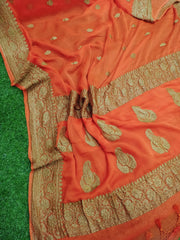 Pure Georgette Banarasi Saree - Antique Zari - The Handlooms