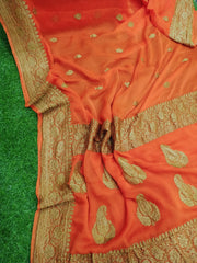 Pure Georgette Banarasi Saree - Antique Zari - The Handlooms
