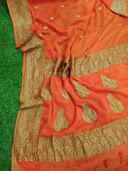 Pure Georgette Banarasi Saree - Antique Zari - The Handlooms