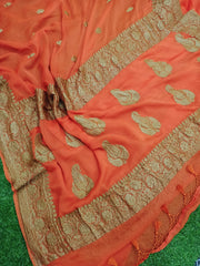Pure Georgette Banarasi Saree - Antique Zari - The Handlooms
