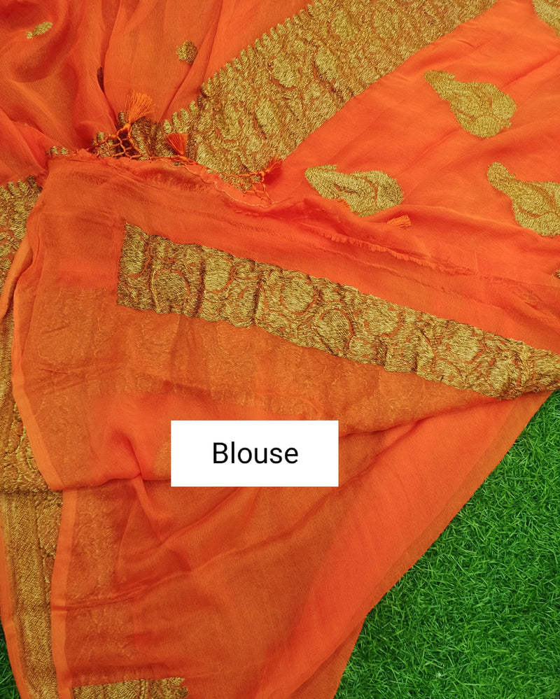 Pure Georgette Banarasi Saree - Antique Zari - The Handlooms
