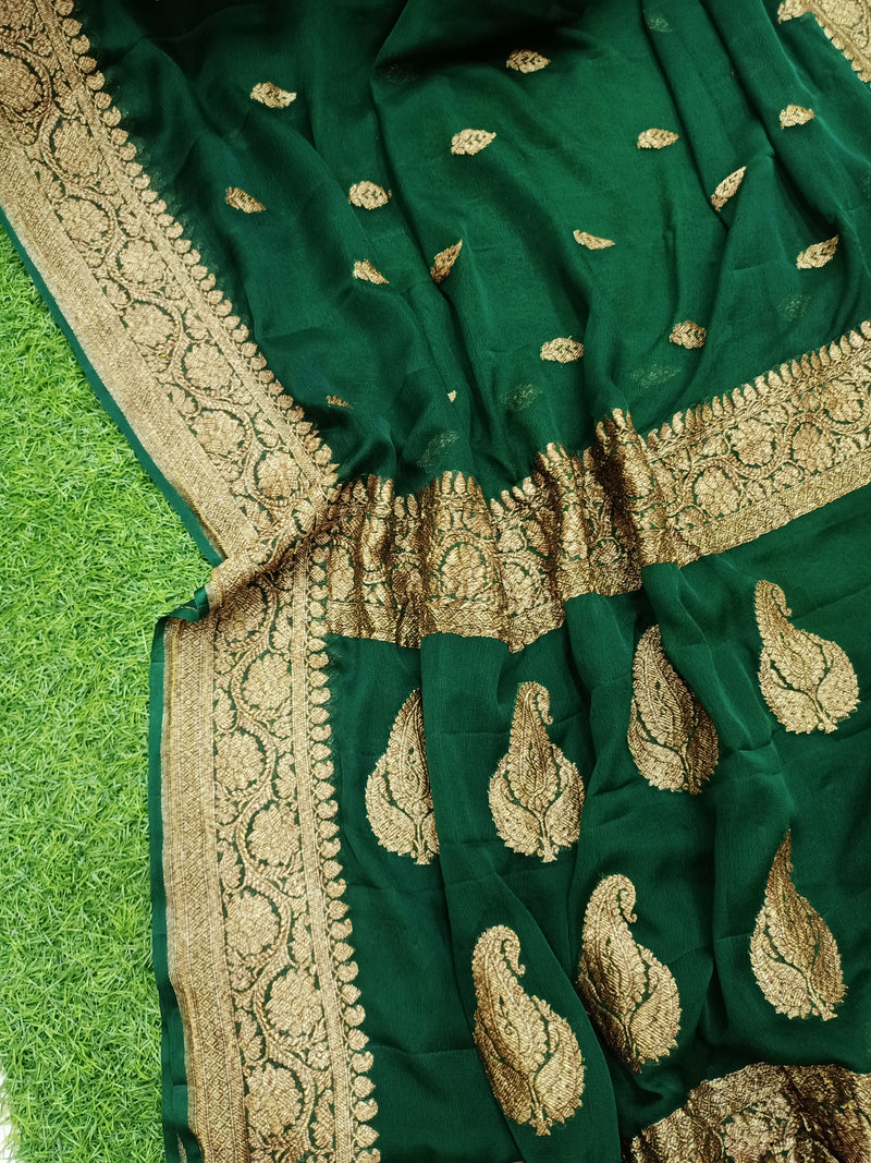 Pure Georgette Banarasi Saree - Antique Zari - The Handlooms