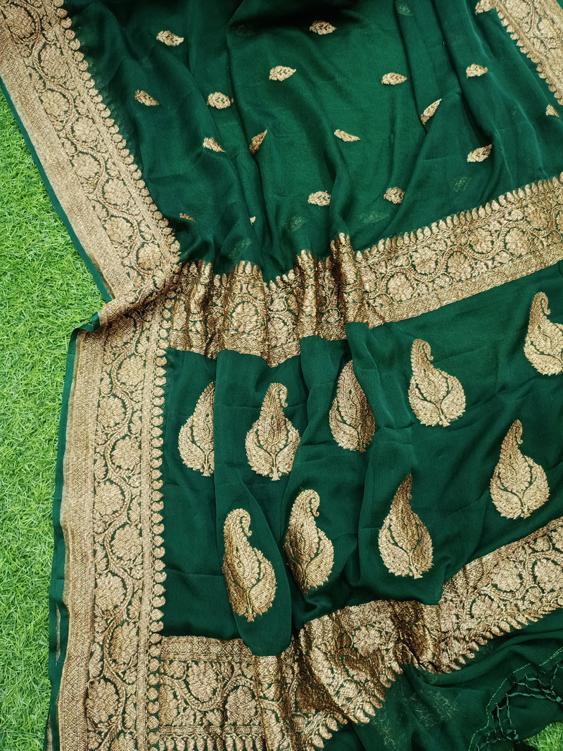 Pure Georgette Banarasi Saree - Antique Zari - The Handlooms
