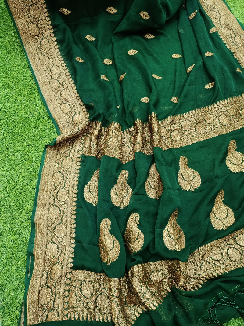 Pure Georgette Banarasi Saree - Antique Zari - The Handlooms