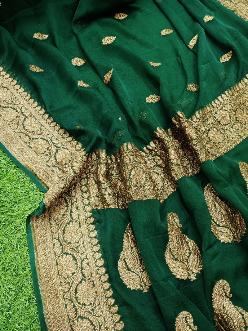 Pure Georgette Banarasi Saree - Antique Zari - The Handlooms