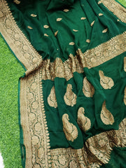 Pure Georgette Banarasi Saree - Antique Zari - The Handlooms