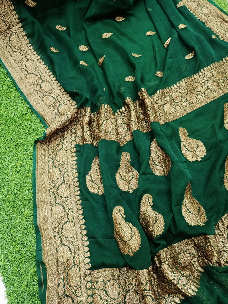 Pure Georgette Banarasi Saree - Antique Zari - The Handlooms