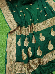 Pure Georgette Banarasi Saree - Antique Zari - The Handlooms