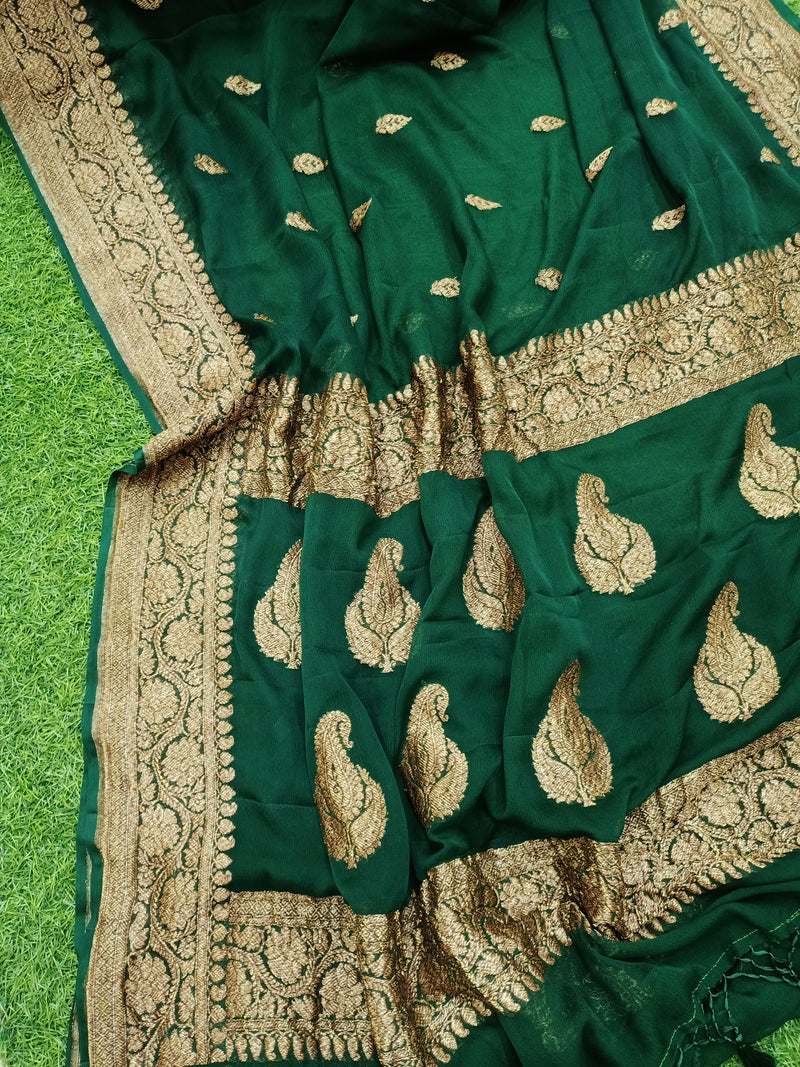 Pure Georgette Banarasi Saree - Antique Zari - The Handlooms