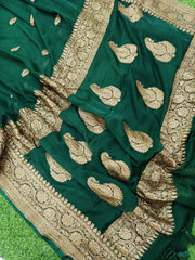 Pure Georgette Banarasi Saree - Antique Zari - The Handlooms