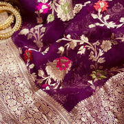 Khaddi Georgette Handloom Banarasi Saree - All Over Jaal Work with meenakari - The Handlooms