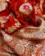 Khaddi Georgette Handloom Banarasi Saree - All over Jaal Work with meenakari - The Handlooms