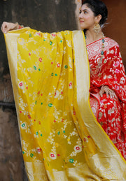 Pure Khaddi Georgette Dupatta - water zari - The Handlooms