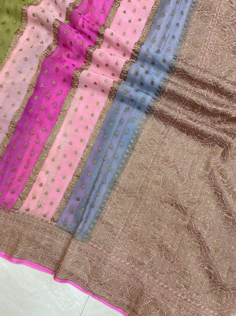 Multi Shade Khaddi Georgette Banarasi Saree -  Antique zari - The Handlooms