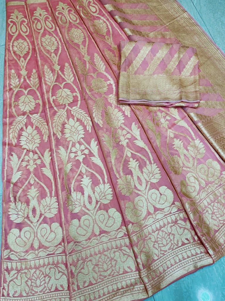 Pure Khaddi Georgette Handloom Banarasi Lehenga - Stitched - The Handlooms