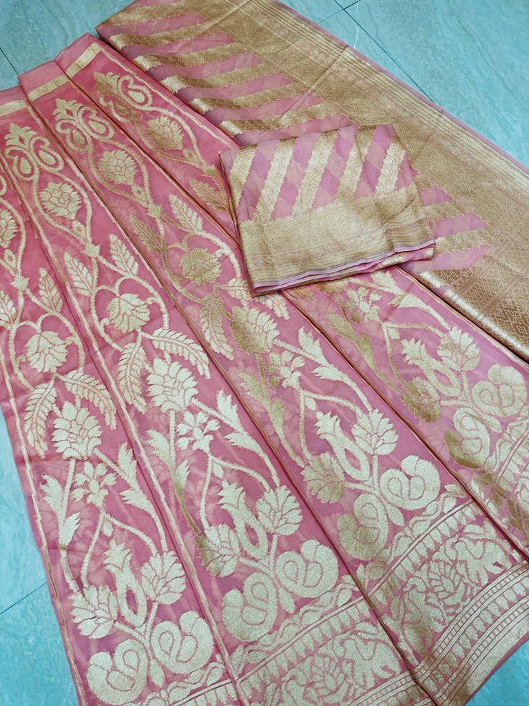Pure Khaddi Georgette Handloom Banarasi Lehenga - Stitched - The Handlooms