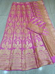 Pink Pure Khaddi Georgette Handloom Banarasi Lehenga - Stitched - The Handlooms