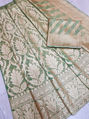 Pista Pure Khaddi Georgette Handloom Banarasi Lehenga - Stitched - The Handlooms