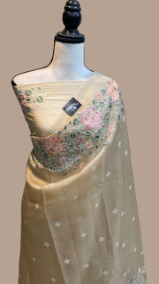 Pure organza Chikankari Handloom Banarasi Saree - The Handlooms