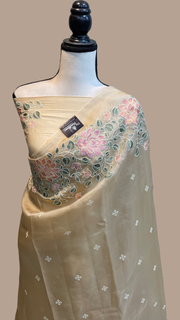 Pure organza Chikankari Handloom Banarasi Saree - The Handlooms