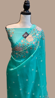 Pure organza Chikankari Handloom Banarasi Saree - The Handlooms