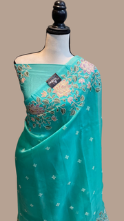 Pure organza Chikankari Handloom Banarasi Saree - The Handlooms