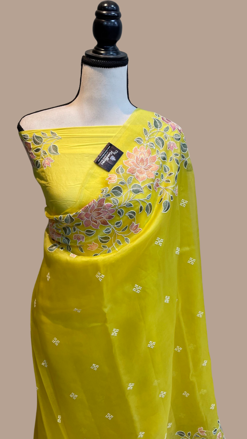 Pure organza Chikankari Handloom Banarasi Saree - The Handlooms