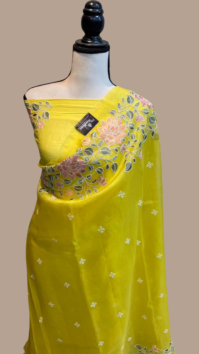 Pure organza Chikankari Handloom Banarasi Saree - The Handlooms